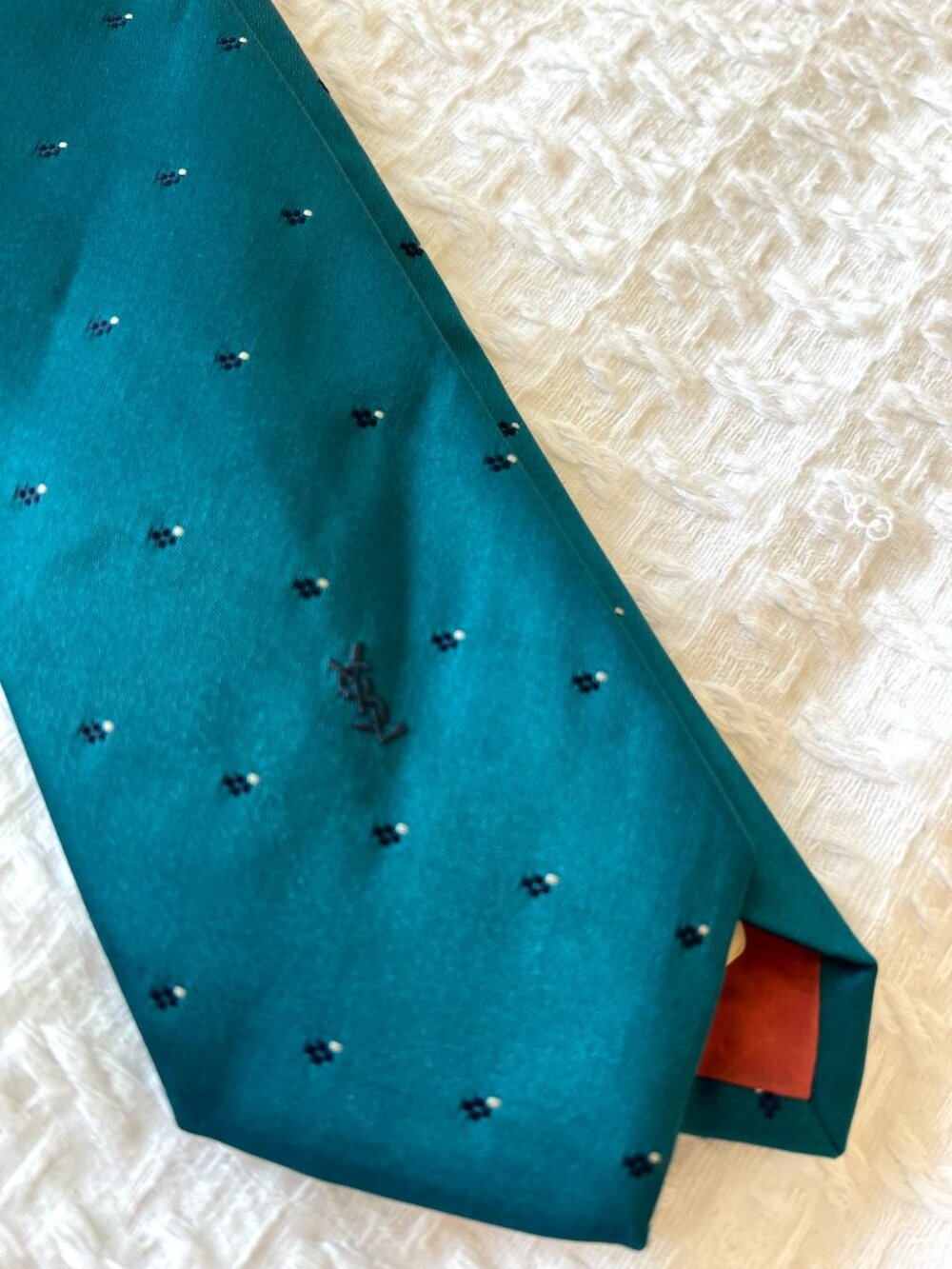 Vintage YSL Tie - Teal - Necktie - New Old Stock - Original Tag - Picture 3 of 7